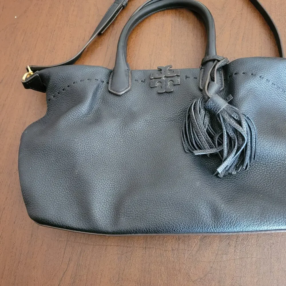 Tory Burch Mcgraw Pebbled Leather Shoulder Black Tote Bag